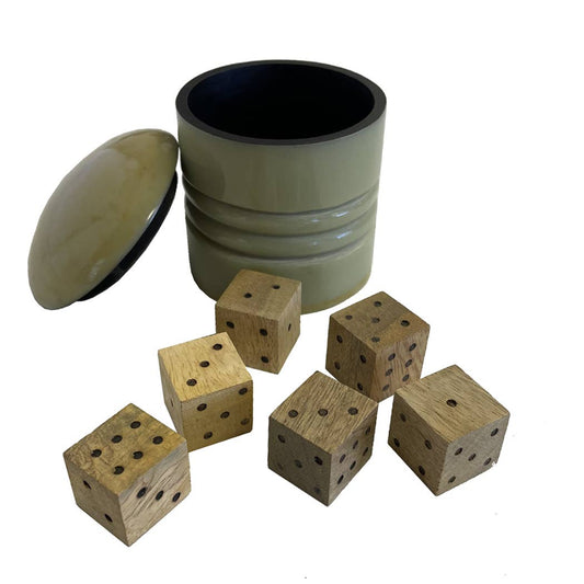 Farkle Dice Game in Tan Resin Cup- Antique Vintage Style