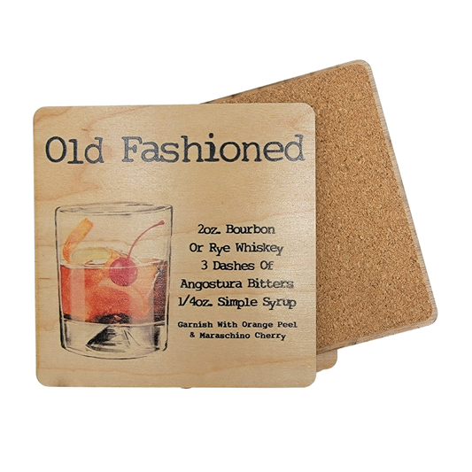 Old Fashioned Cocktail Wooden Bar Coaster