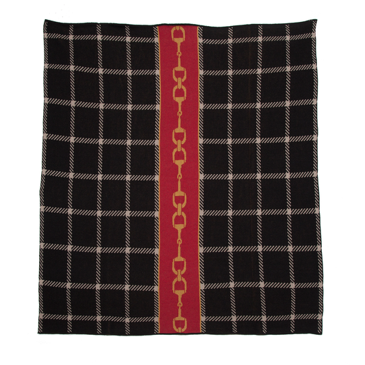Equestrian Horse Bit Plaid Throw Blanket: Black